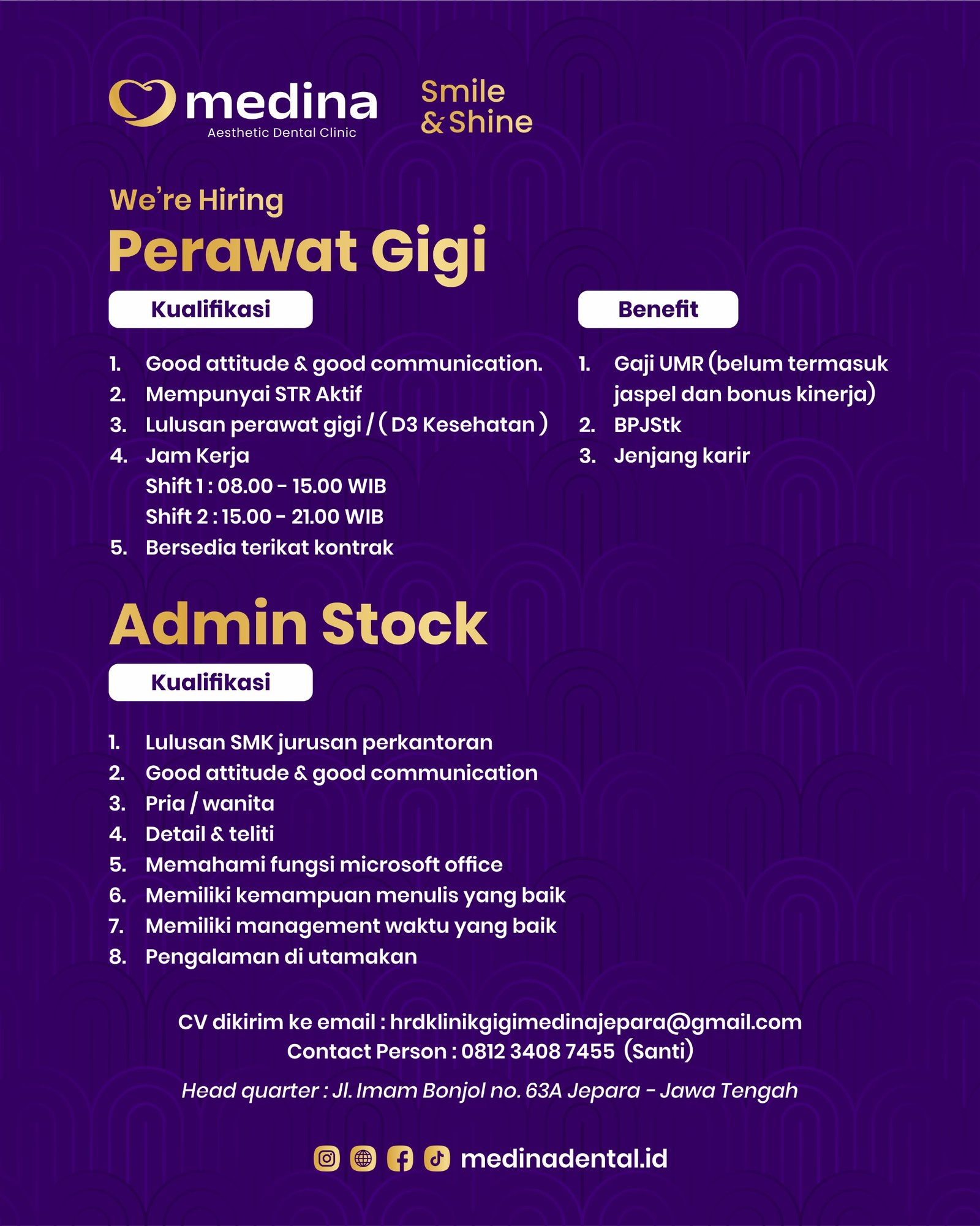 LOKER PERAWAT GIGI DAN ADMIN